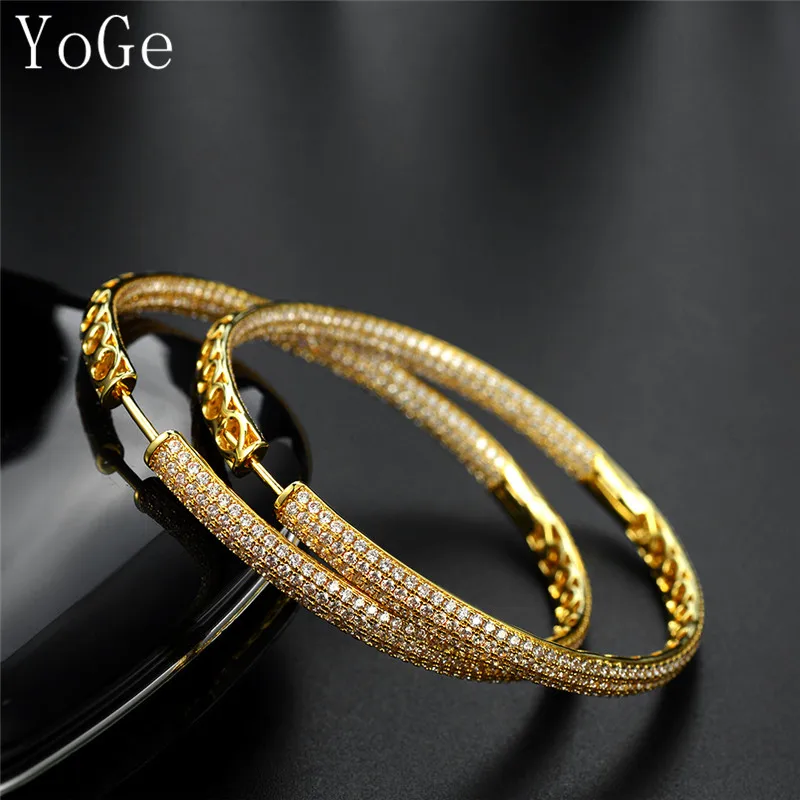 Серьги кольца YoGe E61023G с крупными фианитами 6 см|hoop earrings|earrings hoop earringsearrings women |