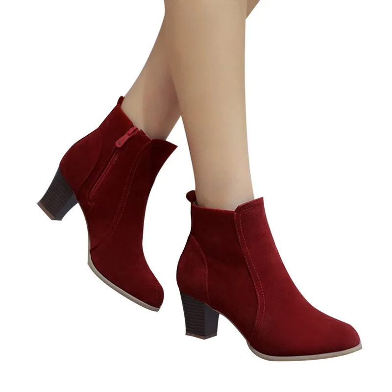 

2019 New Spring Autumn Fashion Faux Suede Chunky High Heels Ankle Boots Women's PU Leather Pointed Toe Spliced Short Boots