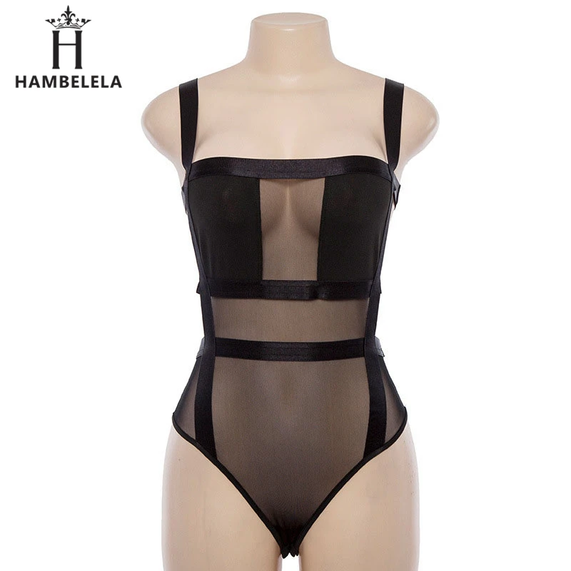 HAMBELELA Black Sexy Mesh Bodysuit Women Tops Body Suit V Neck Sleeveless Summer Bodycon Rompers Womens Jumpsuit Party Playsuit (1)