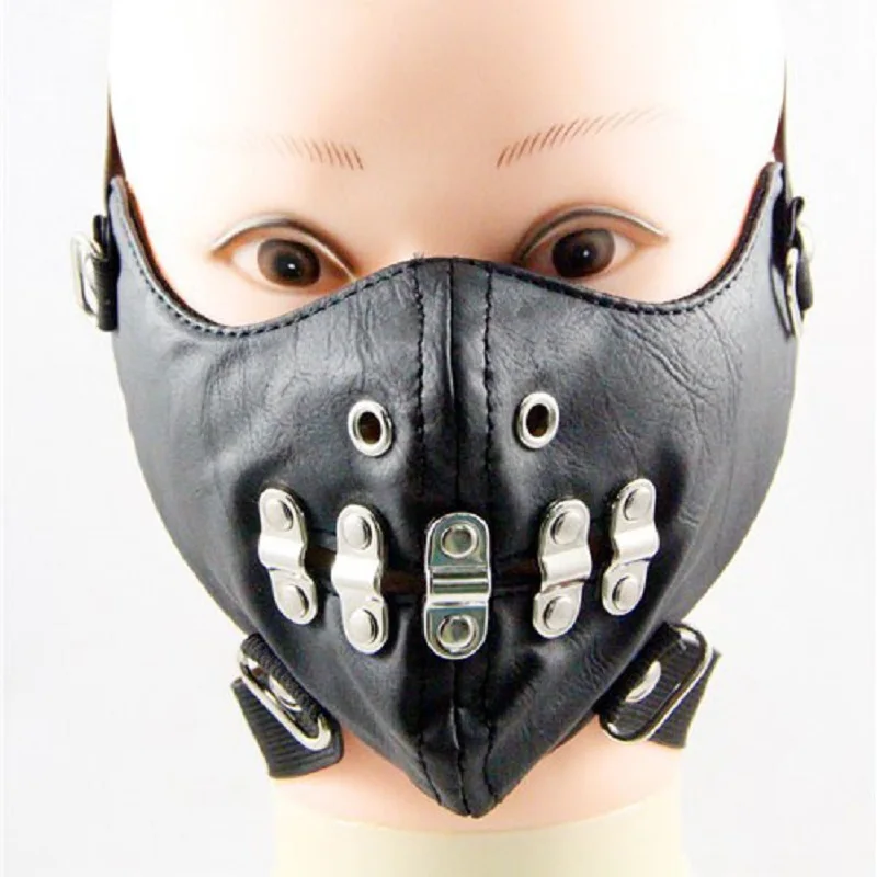 Мужская модная маска тренд в стиле Харадзюку черная кожаная для лица с