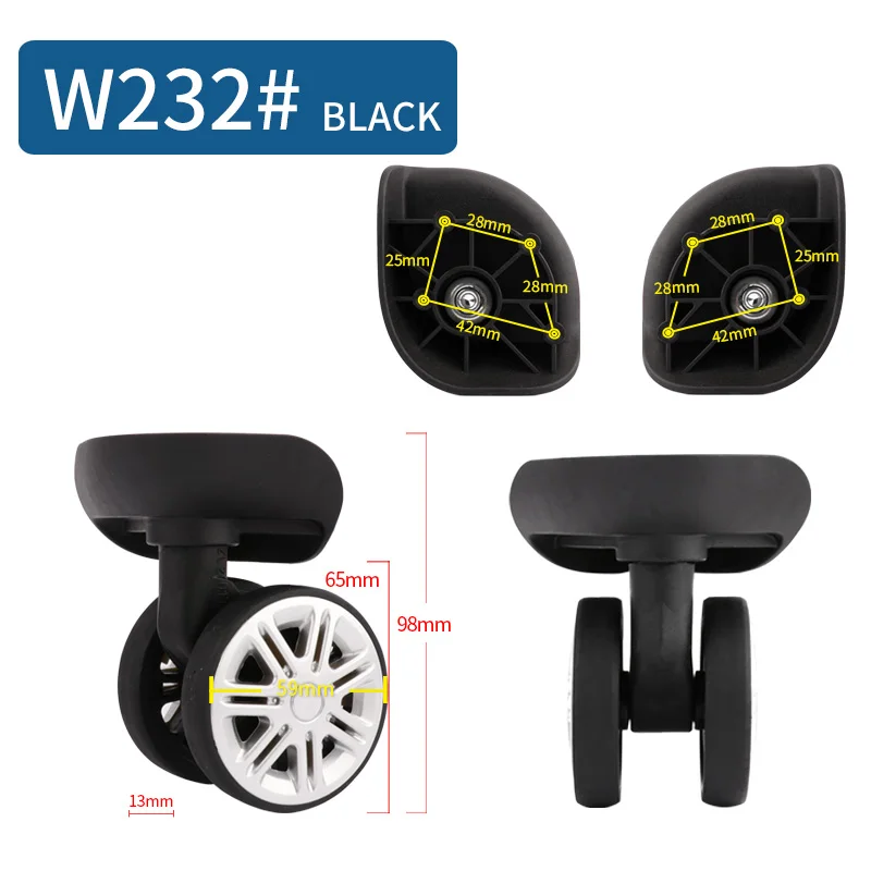 W232(2 Wheels)Black Запасные части для чемодана, чехол для чемодана, аксессуары, чехол на колесиках, запчасти для колесиков для путешествий, тяга, коробка, Универсальные ролики - Цвет: W232(2 Wheels)Black