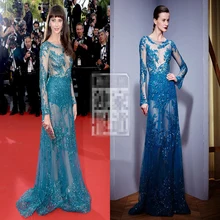 Frederique Bel-68th Каннском для красной дорожки, популярное платье с длинным рукавом прозрачные бусины Блестки зухаир мурад вечернее платье