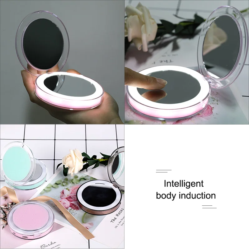 

ROSALIND Mirror Make Up Light Vanity Magnifying Pocket Compact Spiegel Portable Mirror With LED Light USB Charger Cosmetic Tool