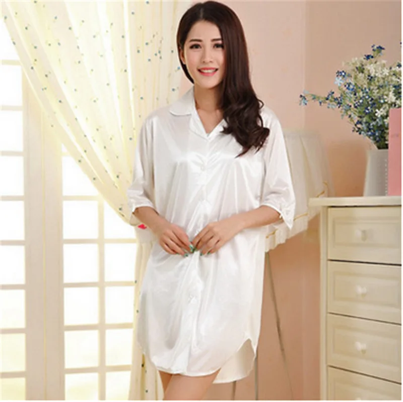 

Summer Style Solid Chiffon Temperament Sexy Silk Nightdress Woman Pijamas Dress Ice Temptation Night Shirts P14