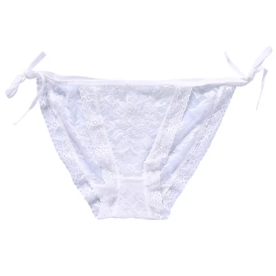 Женские сексуальные кружевные стринги с завязками по бокам и бантом, регулируемые стринги, нижнее белье - Цвет: White