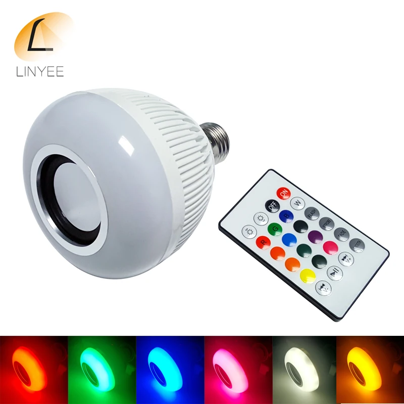 

E27 Smart RGB LED Music Bulb RGBW Wireless Bluetooth Speaker Colorful Dimmable LED Lamp with 24Keys Remote Control AC100-240V