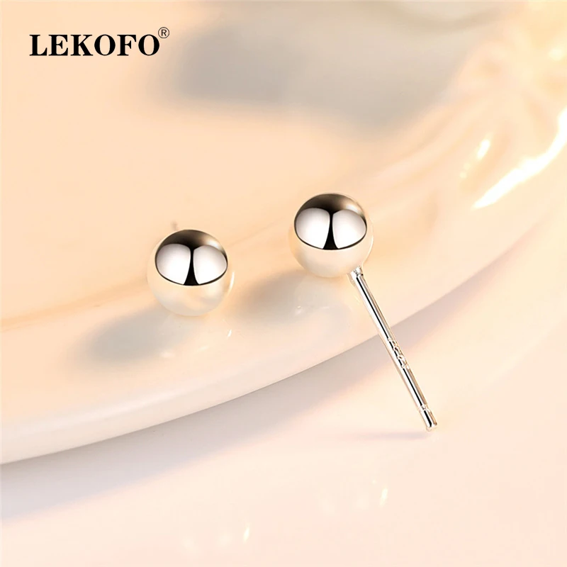 

LEKOFO Fashion Simple Stainless Steel Stud Earrings Jewelry Unisex Classic Round Ball Small Earrings 6MM