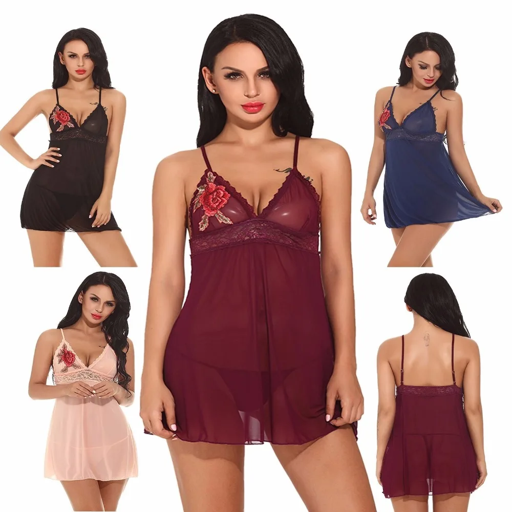 

New Exotic Apparel Embroidery Low Back Lace Trim Babydoll Sexy perspective include T- pants