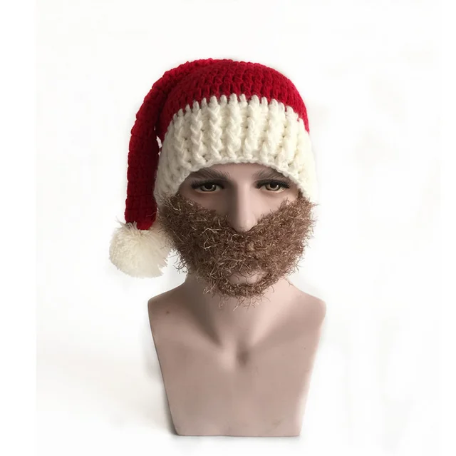 2pcs funny christmas elderly beard hats hand made knit warm winter