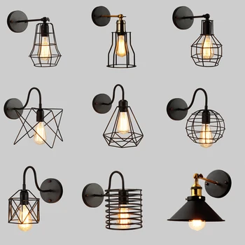 Led Wall Light Retro Loft Industrial Wall Lamp Black E27 Vintage Sconces Wall Lamp Industrial Lighting Fixture Indoor loft retro industrial wind led fixture american country vintage study office bedroom aisle bronze color wall lamp free shipping