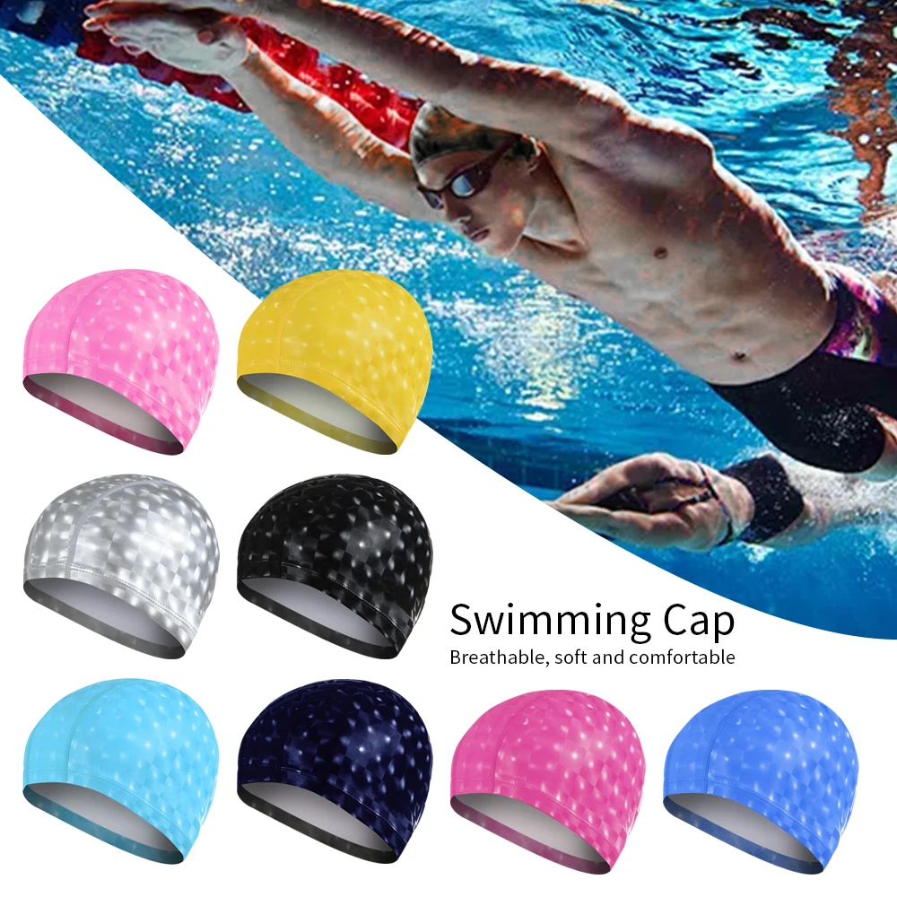 

Vertvie Unisex Flexible Waterproof Silicone Swimming Cap Adult Waterdrop Swimming Head Cover Protect Ear Swim Caps Pool Bath Cap