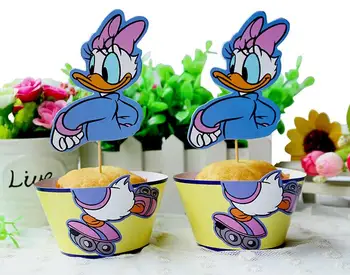 

Free Shipping 120pcs/lot (60pcs Wrappers + 60pcs Toppers) Daisy Duck Cupcake Birthday Party Decoration For Baby