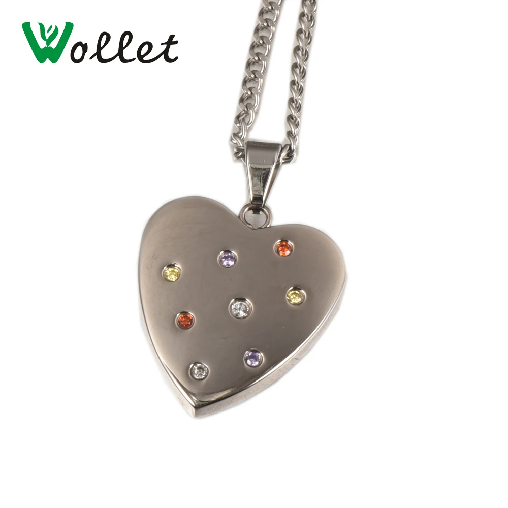 

Wollet Jewelry Infrared Negative ions Multicolor Zircon Heart Shaped Design Pendant Stainless Steel Pendant for Women gift