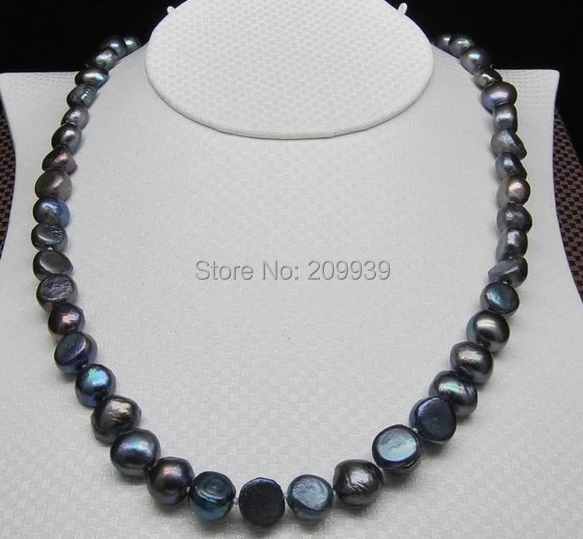 

free shipping 00973 Charming 10-11mm AAA quality black baroque pearl necklace