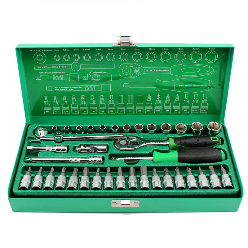 Pro'skit SK-23801M, 1/4 дюймов, 38 шт., набор инструментов для ремонта автомобиля, гаечный ключ, набор инструментов для ремонта велосипеда, набор ручных инструментов