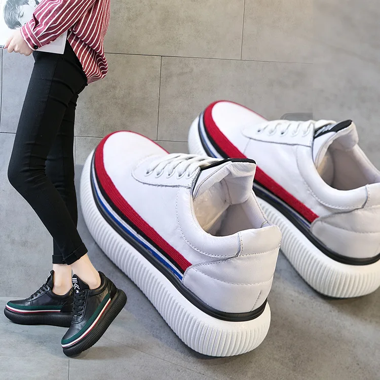 

Lace-Up Casual Fashion Platform Sneakers Riband Shallow Female Vulcanize Shoes Mixed Colors Winter Low Thick Soled Women Shoes