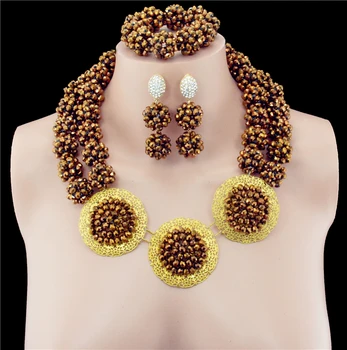 

African Costume Gold-color Disc Crystal Wedding Women Bridal Accessories nigerian dubai African Beads jewelry sets