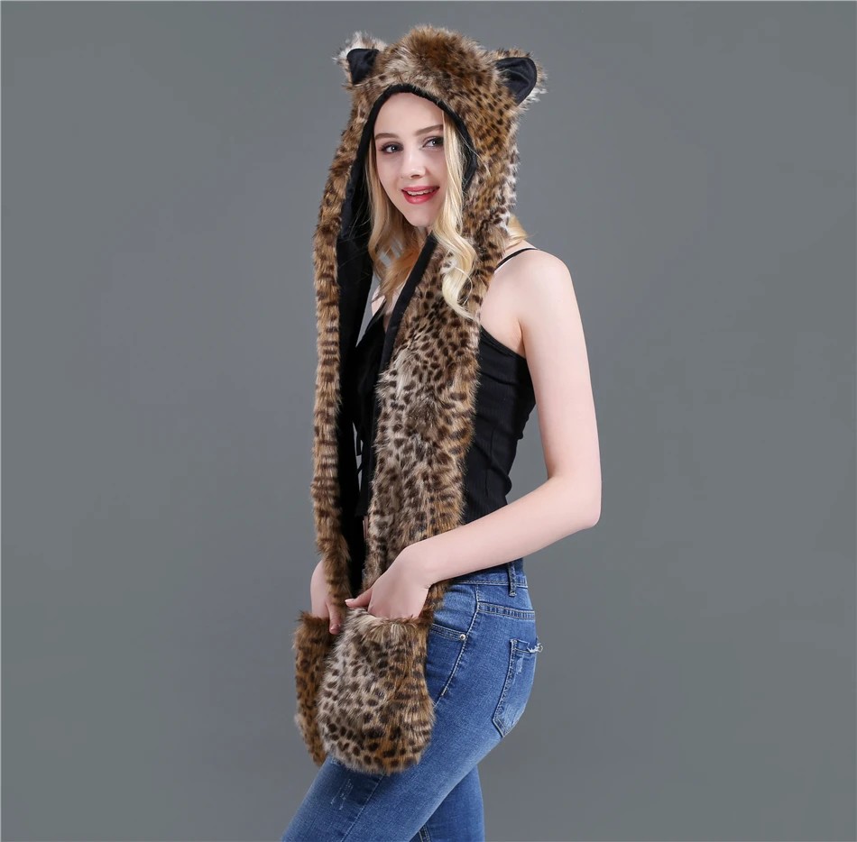  New Autumn And Winte Winter Faux Straw Women Hat Cap Fashion Cartoon 14 Animal Types Hats For Women Scarf Gloves HC64 (9)