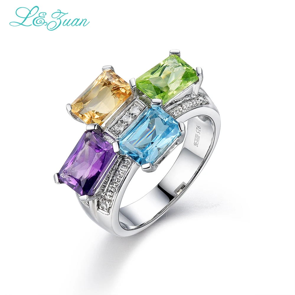 

I&Zuan Real 925 Sterling Silver Ring Natural Amethyst/Green Fashion Fine Jewelry For Women Party Gift Chic Accessories 2499V