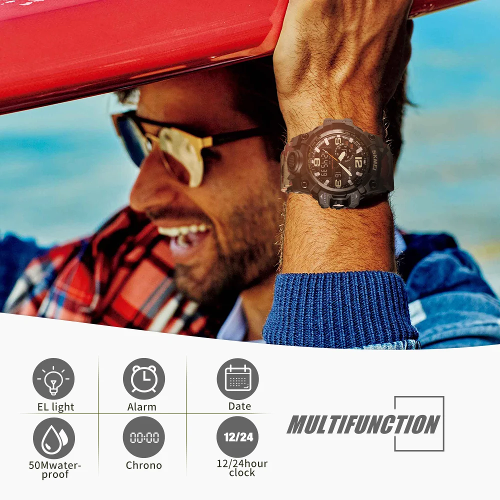 SKMEI Men Sport Watches Digital Chronograph Double Time Alarm Watch 50M Watwrproof EL Light Wristwatches Relogio Masculino 1155