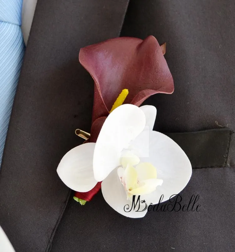 Modabelle Королевский синий Калла лилии и Белая орхидея свадебные букеты с кристаллами Свадебные цветы Свадебные букеты синий - Цвет: Boutonnieres