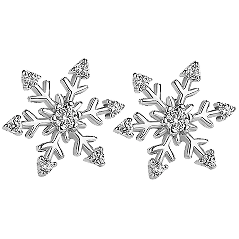 Новые простые серьги с кристаллами, модные милые серьги-гвоздики со снежинками для женщин, подарочный набор украшений для ушей