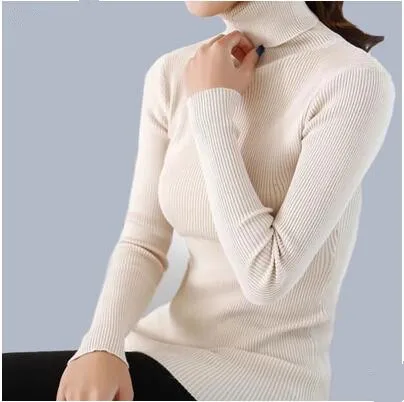 turtlenecks winter 2020 korean women's pullover slim medium-long turtleneck sweater thickening femme knitting | Женская одежда