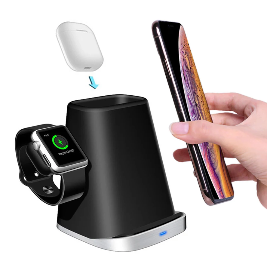 

10w Fast Qi Wireless Charger Stand For Apple Watch 2 3 4 Series Airpods Iphone 8 Plus X Xr Xs Max 3-in-1 Wireless Charging Dock