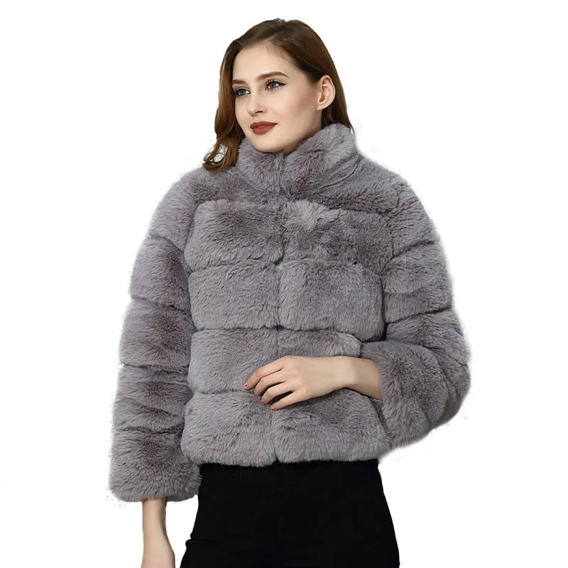 Super Soft Rabbit Faux Fur Coat Women Winter Fashion Long Sleeve ...