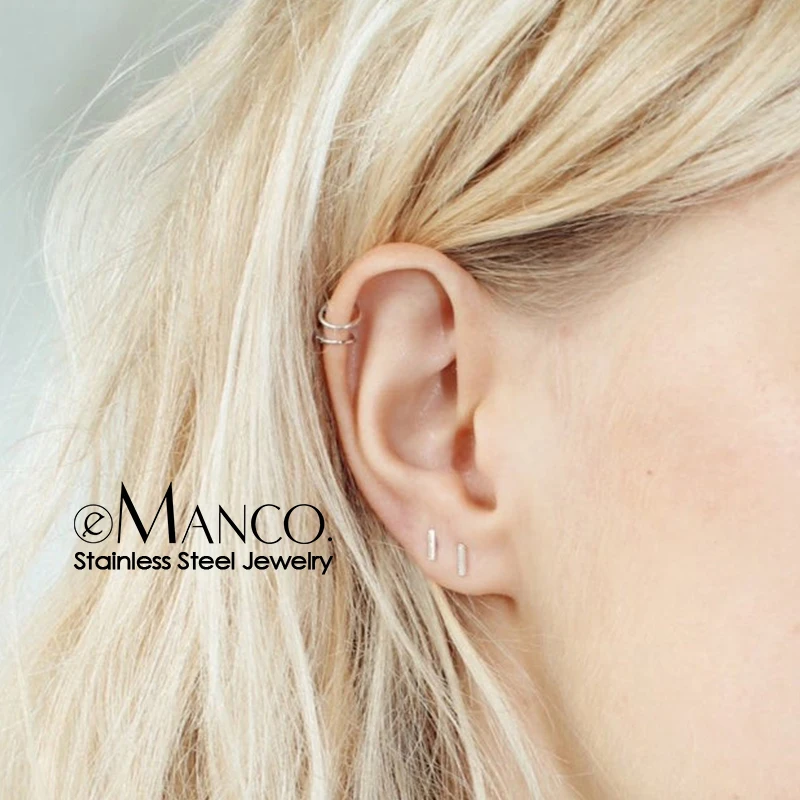 E-Manco, корейский стиль, серьги из нержавеющей стали для женщин, минималистичные Маленькие Геометрические серьги-гвоздики, набор, модные ювелирные изделия
