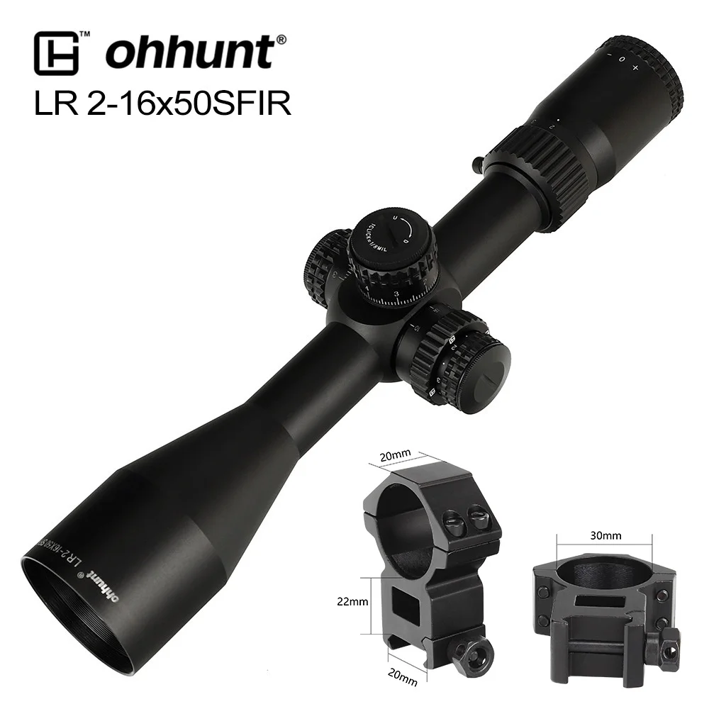 Ohhunt LR 2-16x50 SFIR охотничий прицел Mil Dot стекло травленая сетка Красное освещение боковая параллакса башенки Блокировка сброса прицел - Цвет: High Picatinny Rings