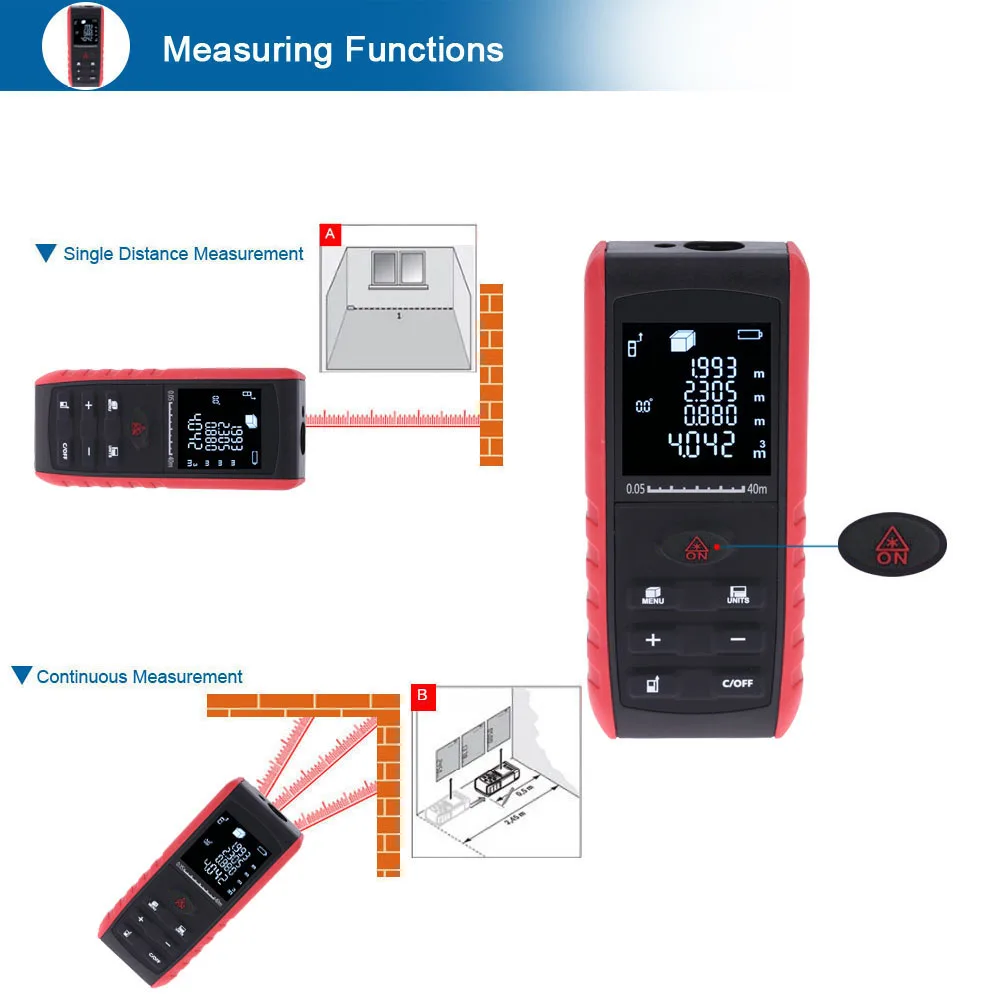 POINTEUR LASER ULTRASONIQUE DISTANCE METER ECRAN LCD MESURE 40 M