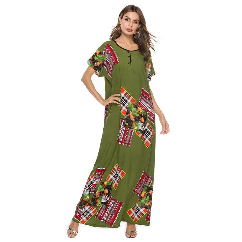 

Bohemian Loose Ankle-Length O-Neck Summer Beach Style Women's Laides Casual Short Sleeve Dresses
