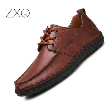 

New Design 2019 Men Leather Oxford Shoes Vintage Style Handmade Soft Leather Casual Men Flat Shoes Low Top Men Footwear