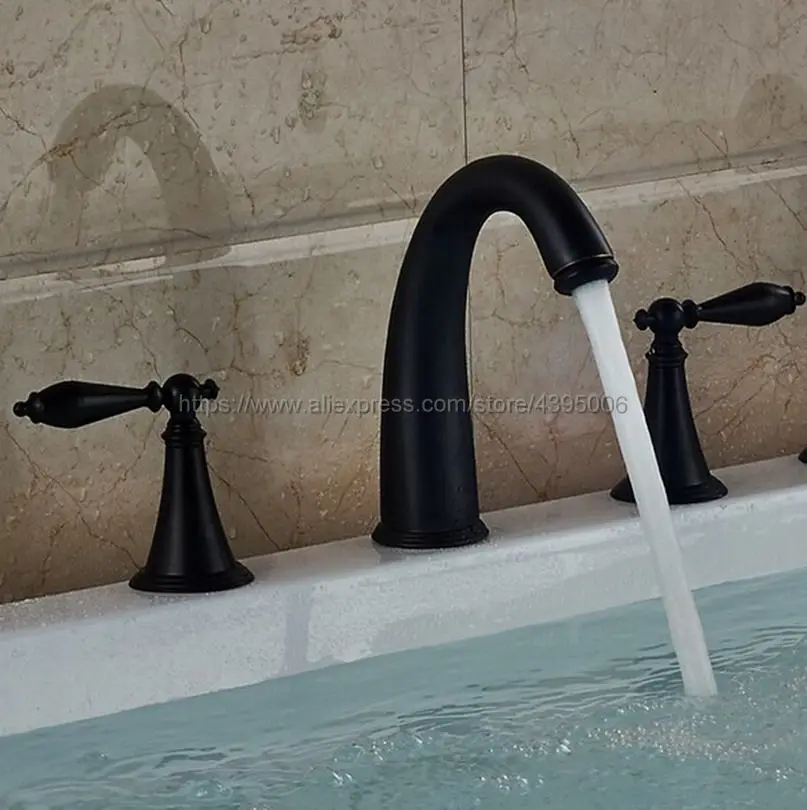 

Black Oil Rubbed Bronze Widespread Dual Handles Basin Sink Faucet 3 Holes Bathroom Vessel Sink Mixer Taps Bnf011
