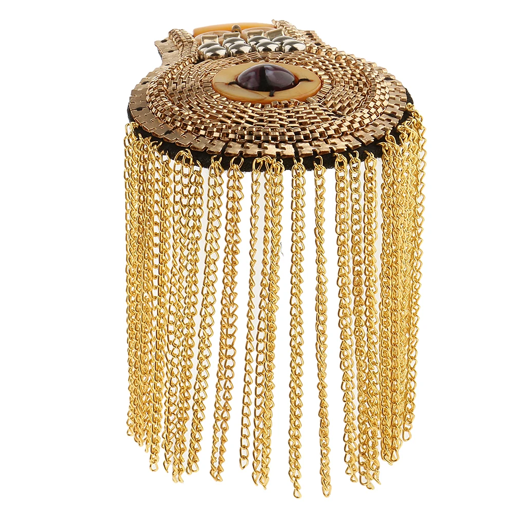 Fashion Punk Tassel Chain Shoulder Board Badges Beads Metal Epaulet Epaulette Military Pin on Brooch Medal