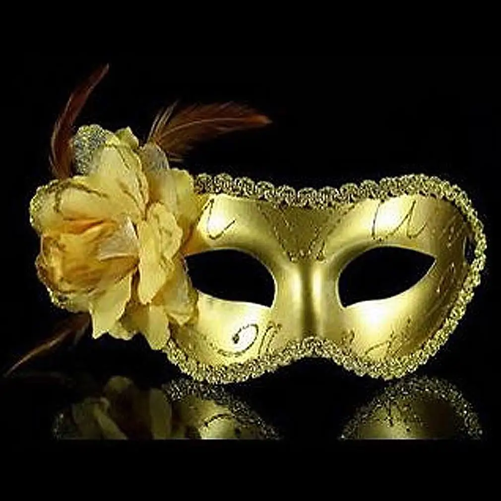 NHBR Venetian Feather Fancy Dress Masquerade Ball Mask (Gold)-in Party