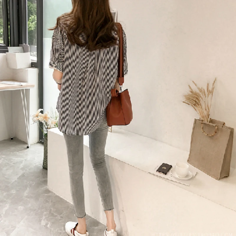 new summer striped blouse shirt plus size female office lady style women clothing short sleeved blouses women tops 0614 40