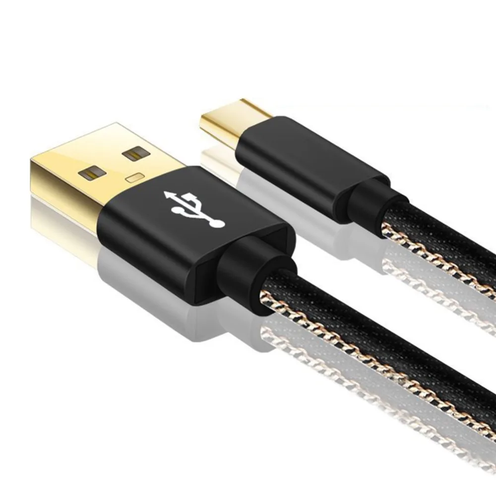Кабель USB Type C с позолоченным штекером плетеный шнур из джинсовой ткани провод для
