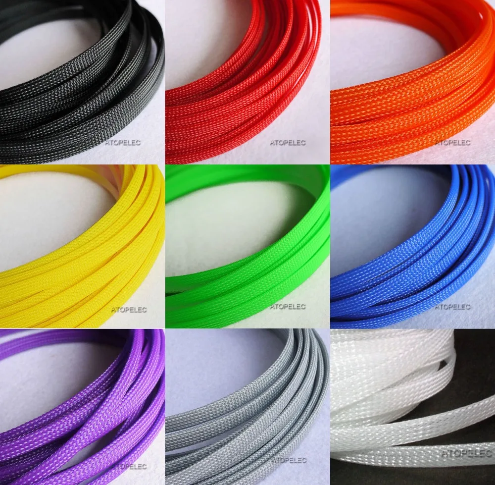 8 мм широкий плотный Плетеный ПЭТ расширяемый кабель оболочка провода черный/красный/оранжевый/желтый/зеленый/синий/фиолетовый/серый/белый/прозрачный