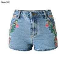 YiQuanYiMei вышивка цветы короткие брюки богемные джинсы шорты для женщин Высокая талия джинсы шорты женские джинсовые брюки джинсовые шорты