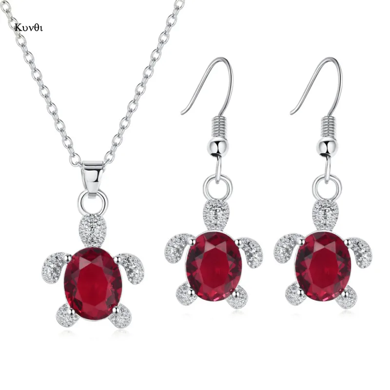 

Cute Tortoise Modeling Pendant Necklace Hook Dangle Earrings Jewelry Sets Zircon Crystal Drop Earrings Fashion Party Jewelry