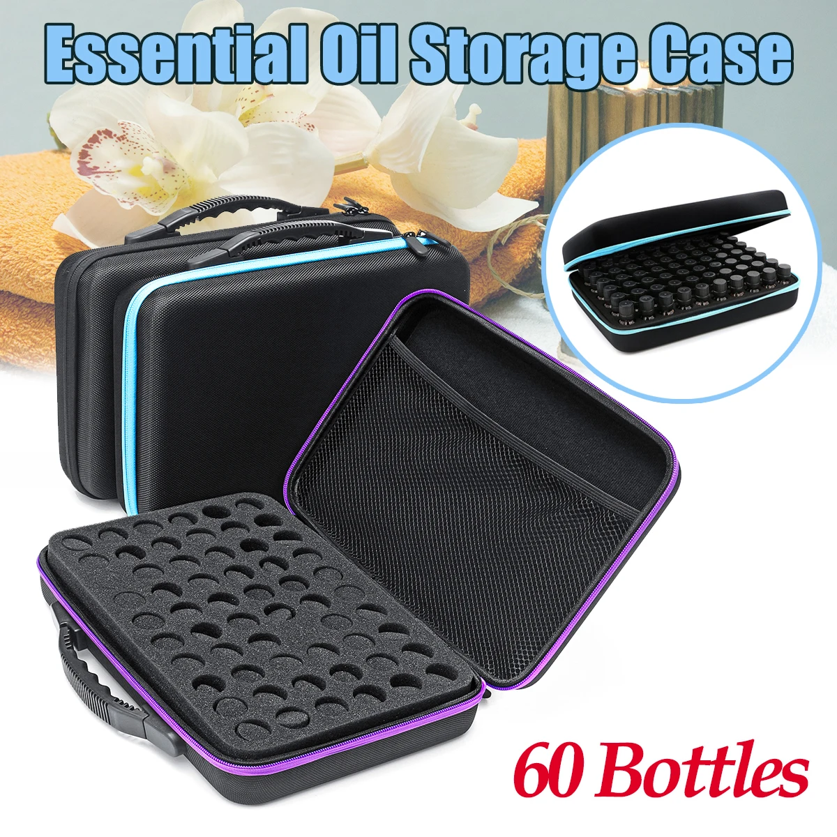 Portable 60 Bottles 10ml Essential Oil Travel Case Carrying Holder