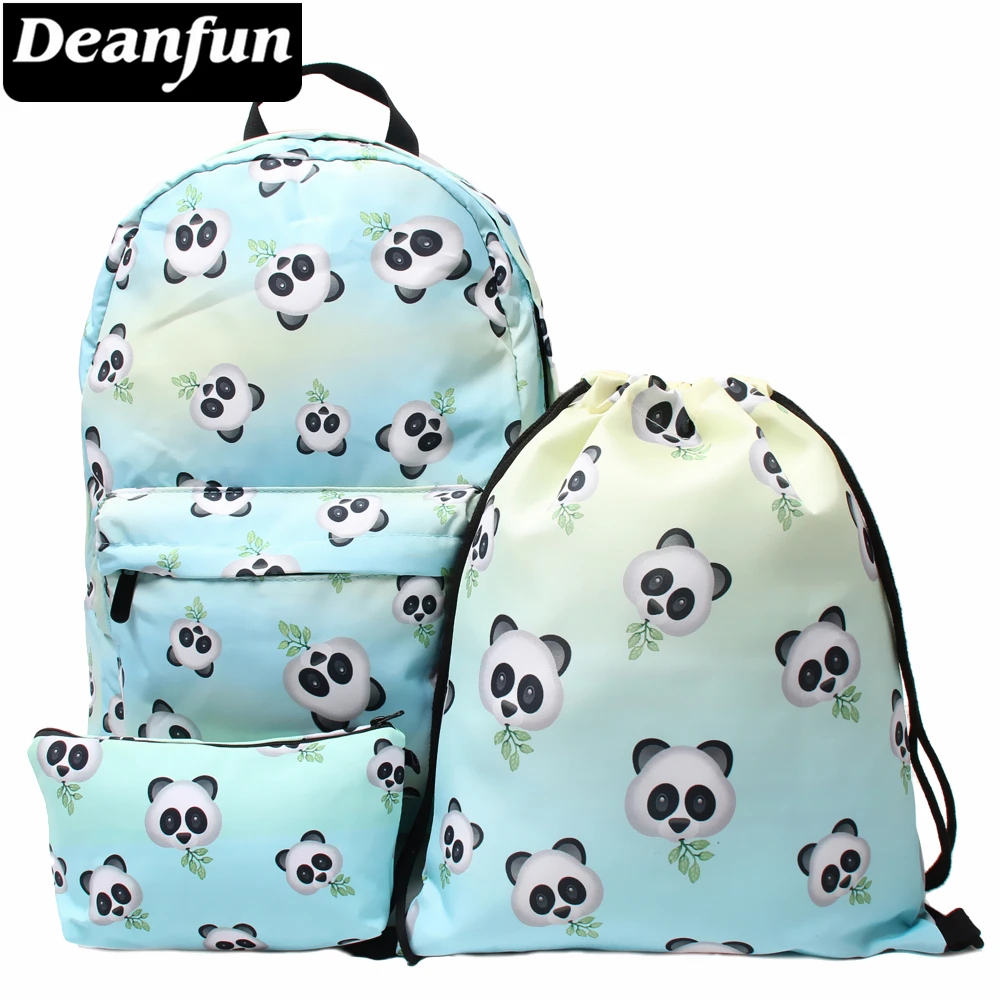 

Deanfun 3PCS 3D Printing Backpacks Emoji Panda Cute Multifunction Girls School Bags