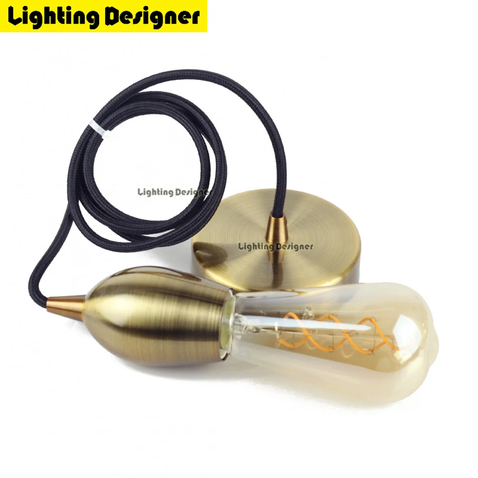 Медный латунный Цвет E27 подвесной светильник держатель лампы 220 В светодиодный лампочка лампа накаливания(Эдисона) светодиодный винтажный Ретро Декор подвесной светильник - Цвет: Brass color and st64