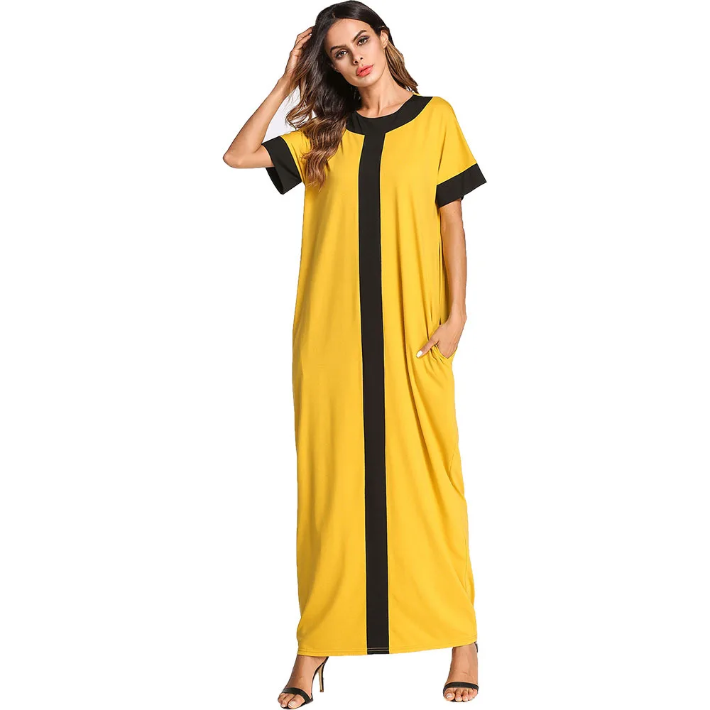 

#187081# Euramerica styleMiddle East Dress Muslims Robes Arabia Long Big Code Solid Yellow Mujer Vestidos Fashion Muslim Dresses