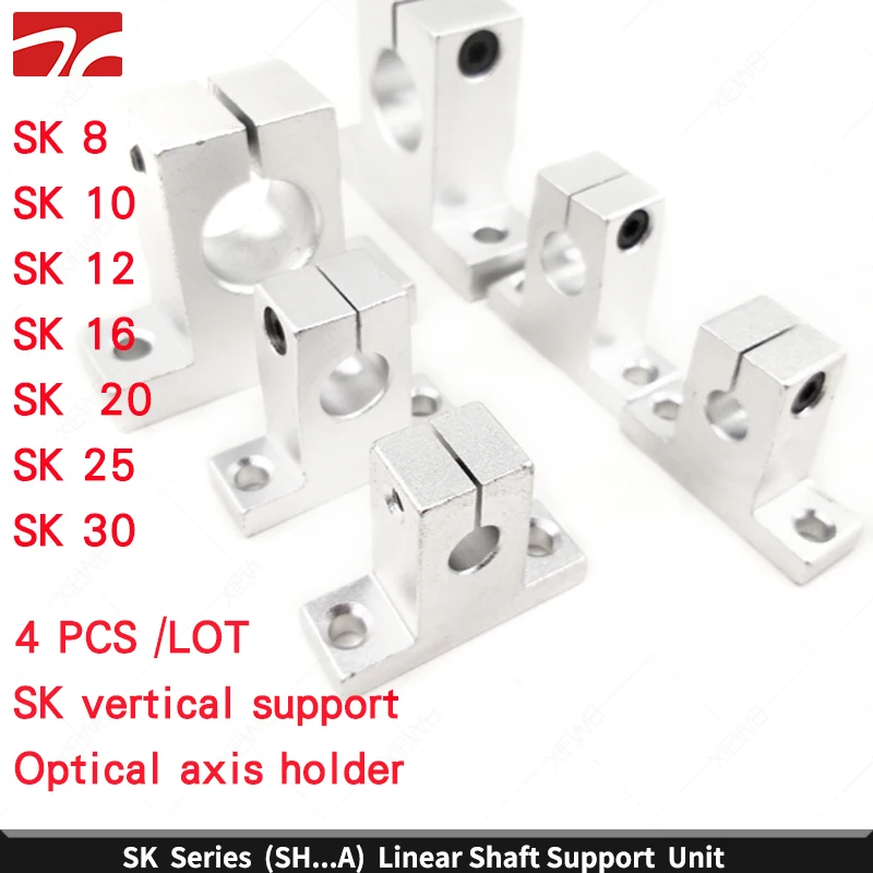 

Free Shipping 4PCS/Lot SK8 8mm SK10 10mm SK12 12mm SK16 SK20 Linear Shaft Optical axis support holder for CNC