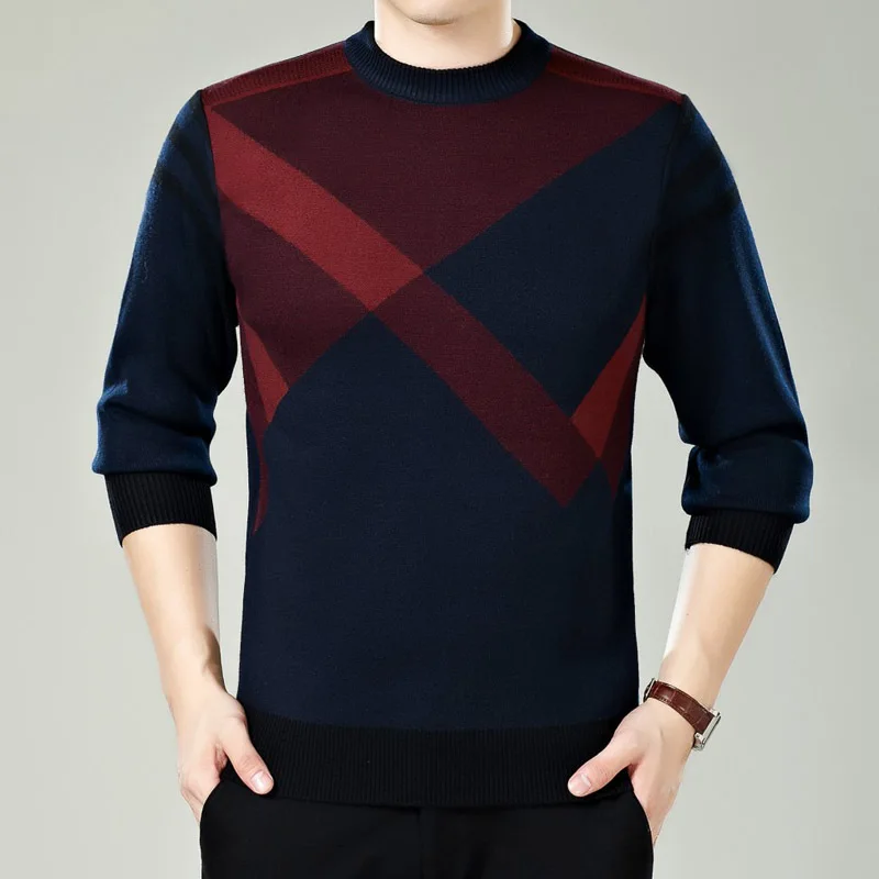 Осенняя мужская мода пэчворк теплый вязаный свитер мужской повседневный Круглый вырез пуловеры свитера кашемировый вязаный джемпер для