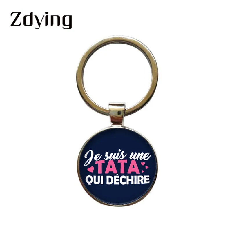 

ZDYING Je suis une qui dechire Keychain Glass Cabochon French Letter Pattern Metal Key Ring Holder Jewelry Gift TA007