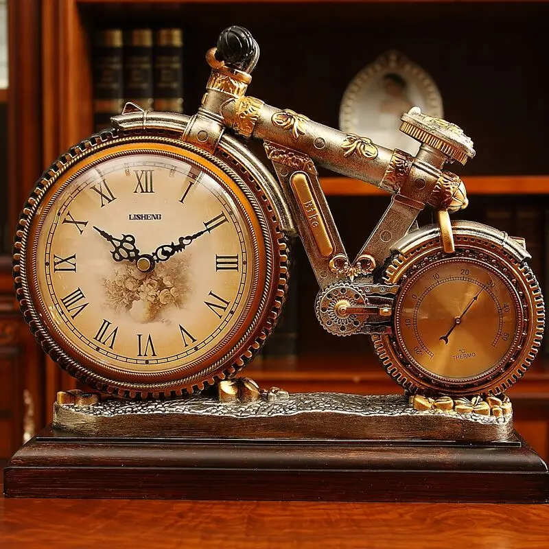 

Tuda Free Shipping Bicycle Shaped Resin Table Clock Retro Table Clock Creative Decoration Personality Watch